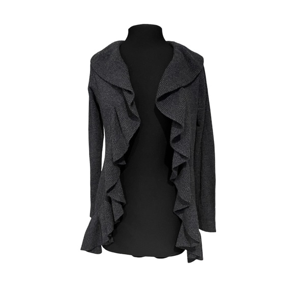 Cashmere Boutique Women’s Ruffled Long Front Open Cardigan in Pure Cashmere Med - Picture 5 of 8